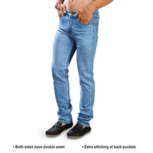 Load image into Gallery viewer, Blue Solid Cotton Spandex Slim Fit Mid-Rise Jeans.