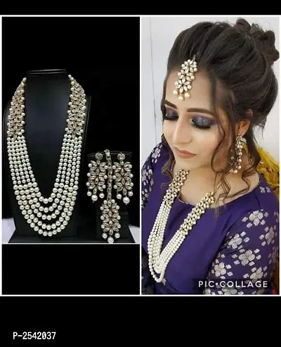 Long Traditional Designer Pearl Mala With Earring