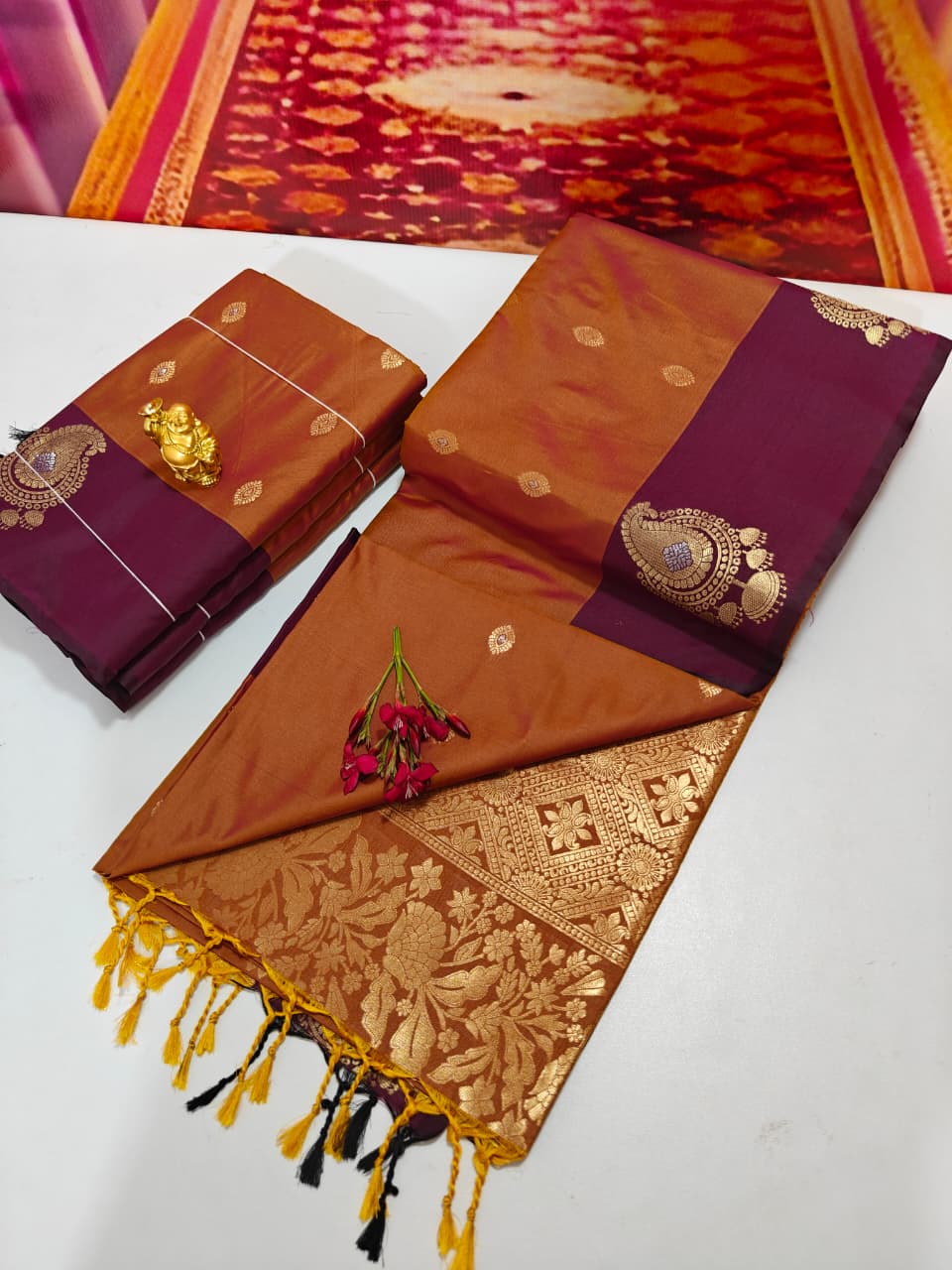 Shop now Premium Soft Silk Kanchipuram Saree with Rich Wokr Meena Pallu. Unique colors with Running Blouse. Perfect for weddings, Function &amp; festive occasions.