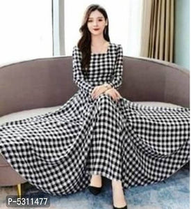 Alluring Black Crepe Checks Gown For Women