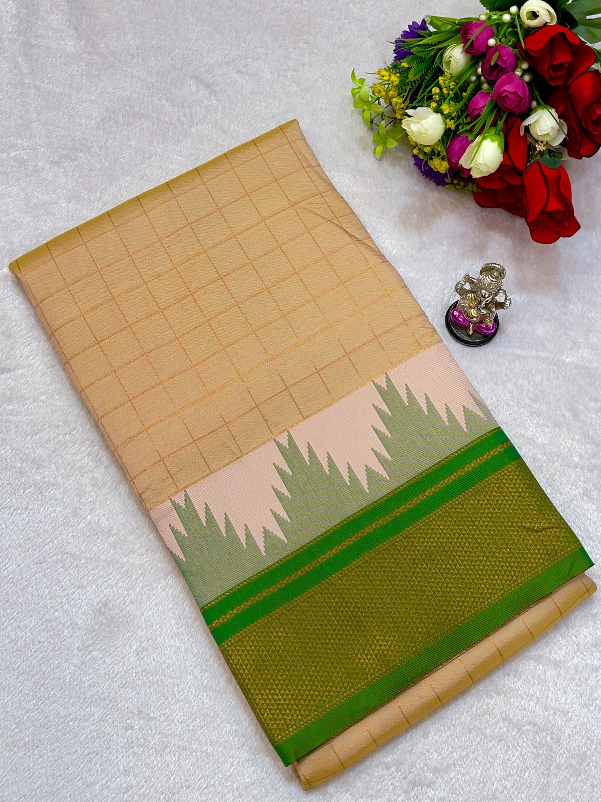 New Design Launching Shop the elegant Neha Checks Irkal Paithani Saree, crafted from premium Katan silk that feels like pure silk. Designed with all-over classic checks and paired with an exclusive contrast blouse, this saree is perfect for festive wear, weddings, and special occasions. Experience tradition with a modern touch.