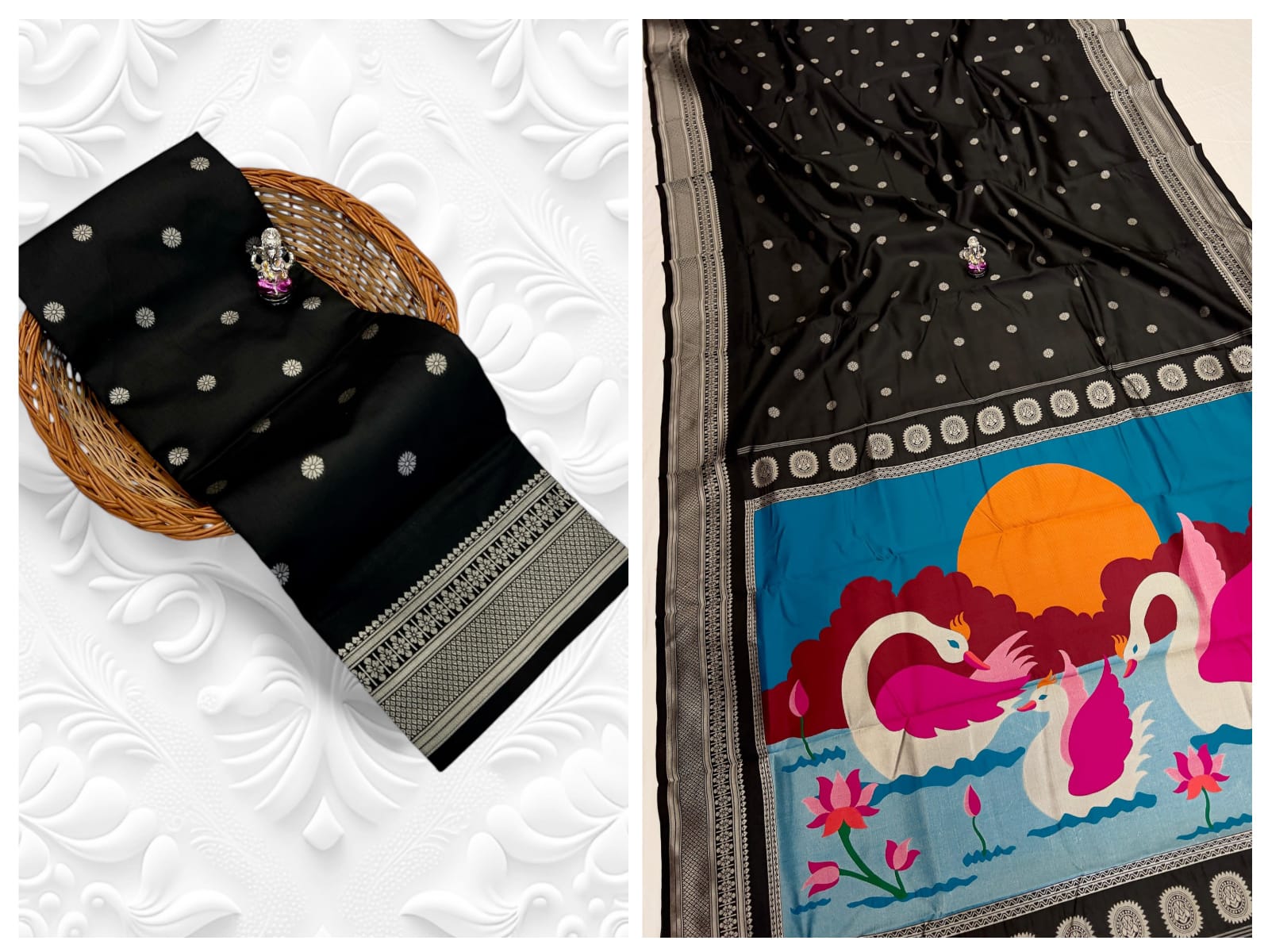 Buy Kadiyal Silk Paithani Saree with Meena Butti &amp; Fancy Pallu.&nbsp;Shop Aarya Fancy Pallu Kadiyal Silk Paithani Saree in premium soft silk with Meena butti and contrast blouse. Perfect for festive &amp; wedding wear.