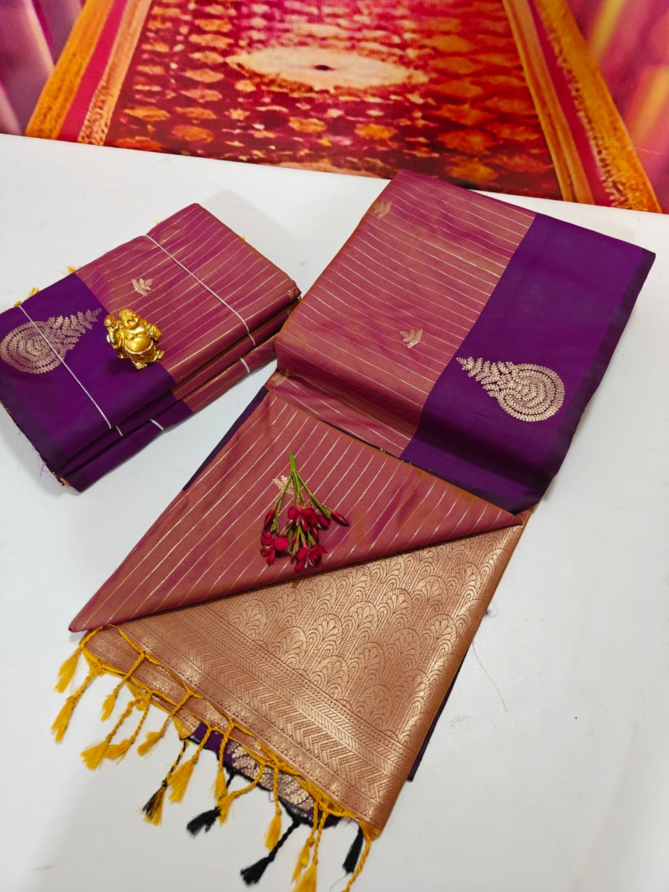 Shop now Premium Soft Silk Kanchipuram Saree with Rich Wokr Meena Pallu. Unique colors with Running Blouse. Perfect for weddings, Function &amp; festive occasions.