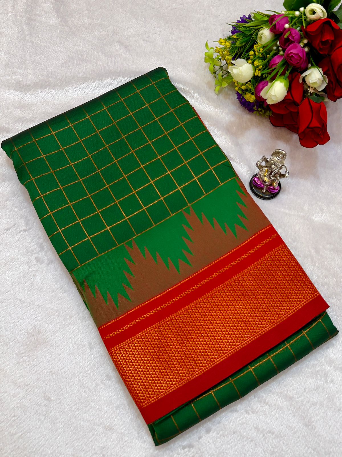 Designer Neha Checks Irkal Paithani Saree with Contrast Blouse in Katan Silk