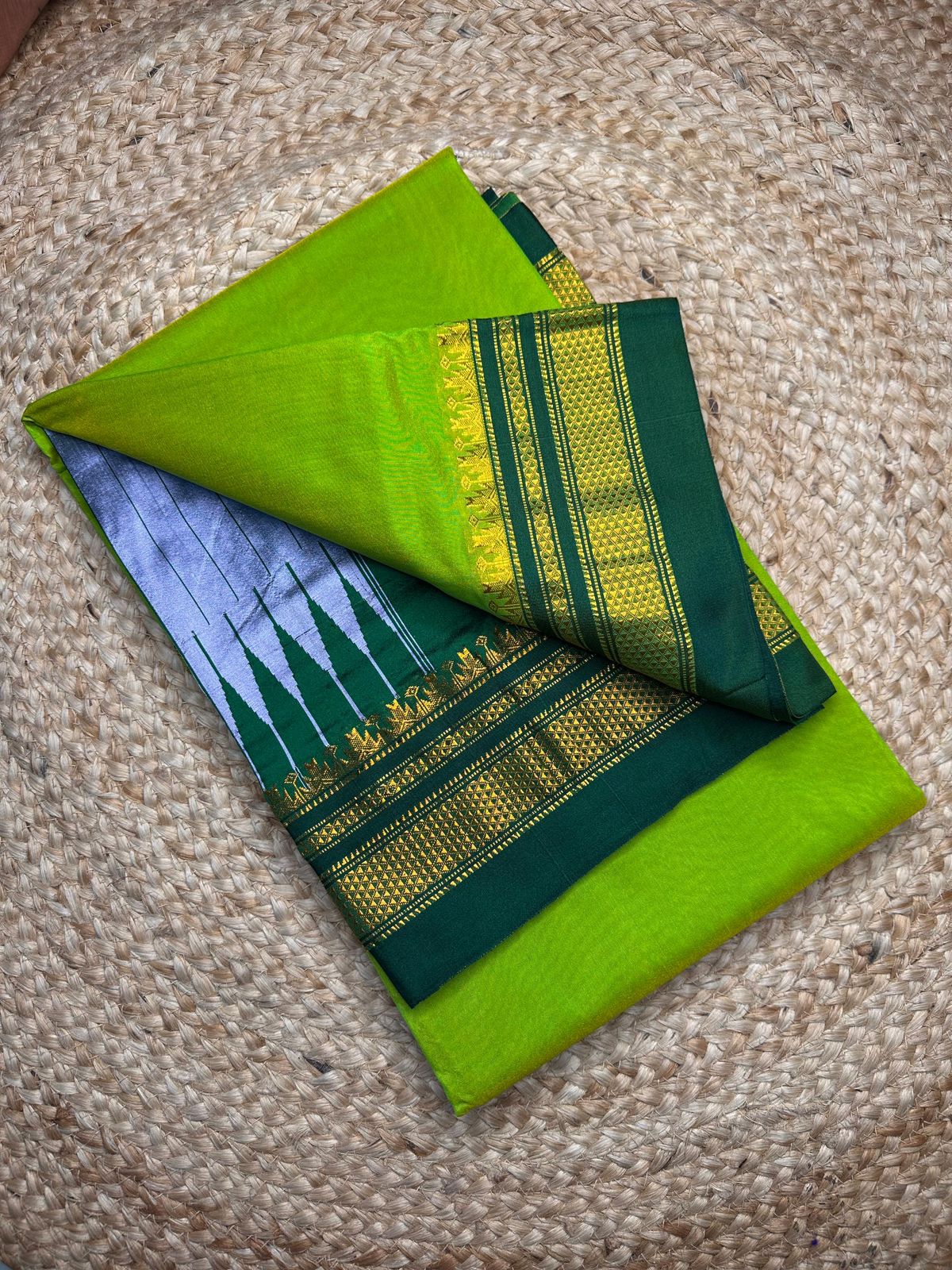 Signature Cotton Silk Saree with Trendy IIkal Silk Pallu &amp; Chikki Paras Border Contrast Blouse, Silk Pallu