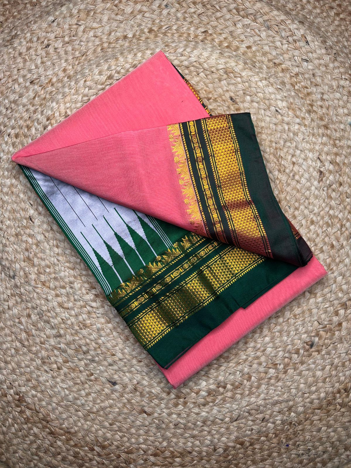 Signature Cotton Silk Saree with Trendy IIkal Silk Pallu &amp; Chikki Paras Border Contrast Blouse, Silk Pallu