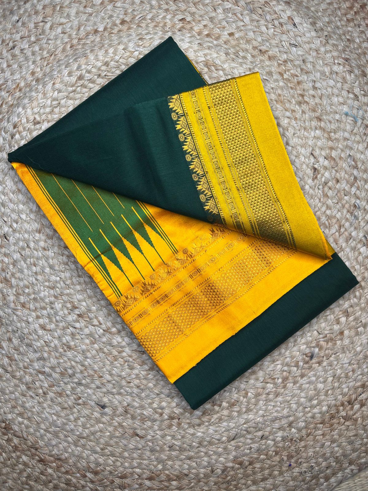 Signature Cotton Silk Saree with Trendy IIkal Silk Pallu &amp; Chikki Paras Border Contrast Blouse, Silk Pallu