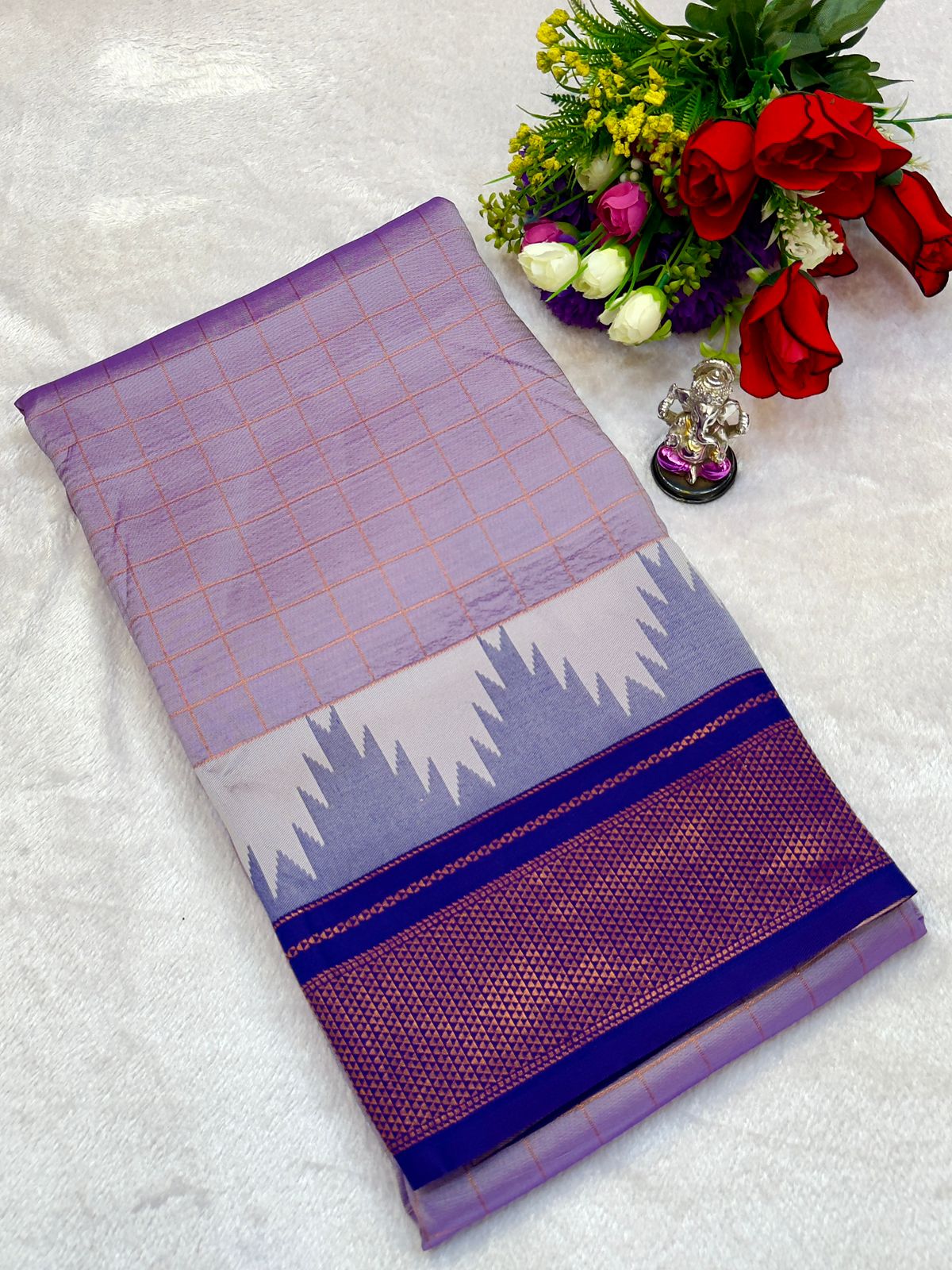 New Design Launching Shop the elegant Neha Checks Irkal Paithani Saree, crafted from premium Katan silk that feels like pure silk. Designed with all-over classic checks and paired with an exclusive contrast blouse, this saree is perfect for festive wear, weddings, and special occasions. Experience tradition with a modern touch.