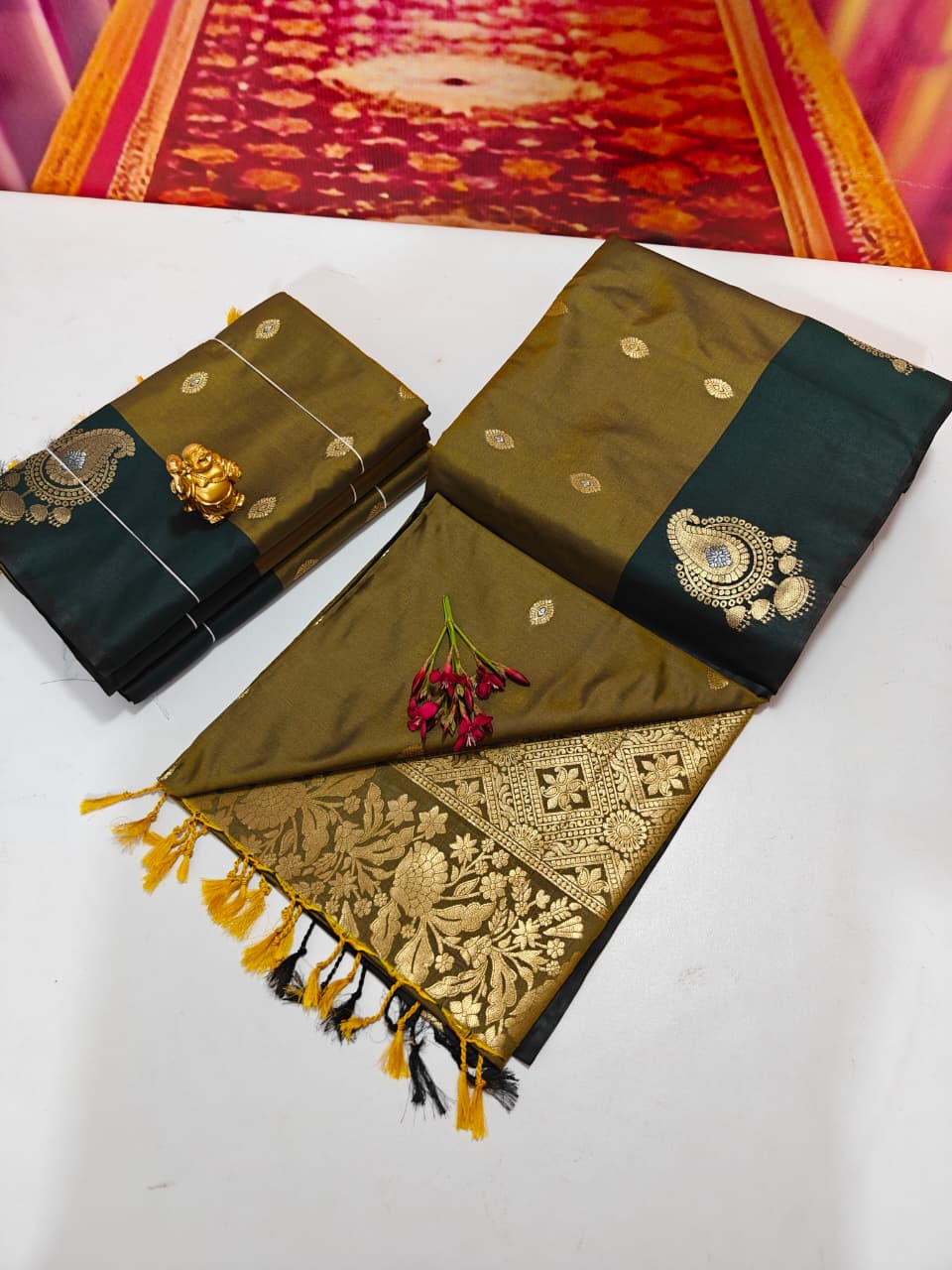 Shop now Premium Soft Silk Kanchipuram Saree with Rich Wokr Meena Pallu. Unique colors with Running Blouse. Perfect for weddings, Function &amp; festive occasions.