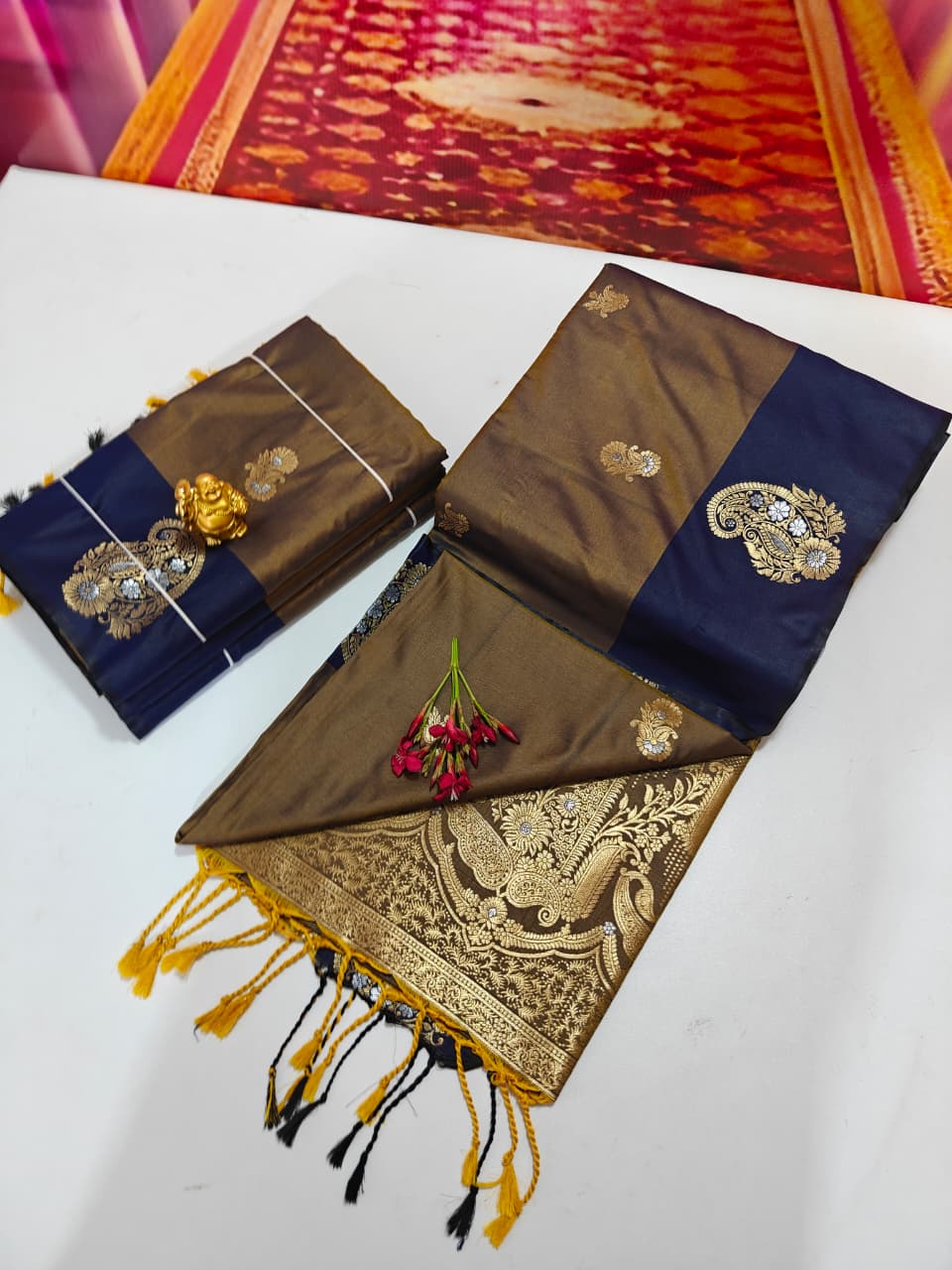 Shop now Premium Soft Silk Kanchipuram Saree with Rich Wokr Meena Pallu. Unique colors with Running Blouse. Perfect for weddings, Function &amp; festive occasions.