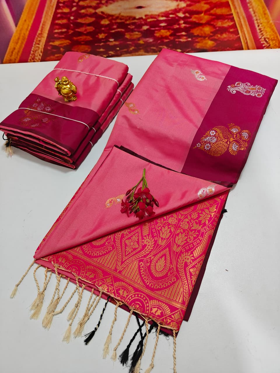 Shop now Premium Soft Silk Kanchipuram Saree with Rich Wokr Meena Pallu. Unique colors with Running Blouse. Perfect for weddings, Function &amp; festive occasions.