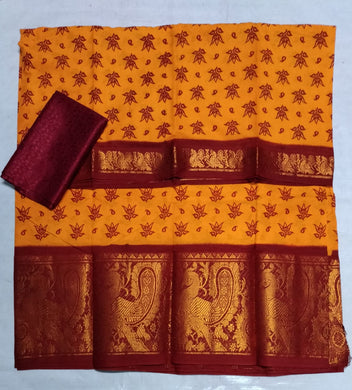 Fabulous Mayuri Long Border Printed Sungudi Cotton Sarees Fancy design and Kalamkari Blouse