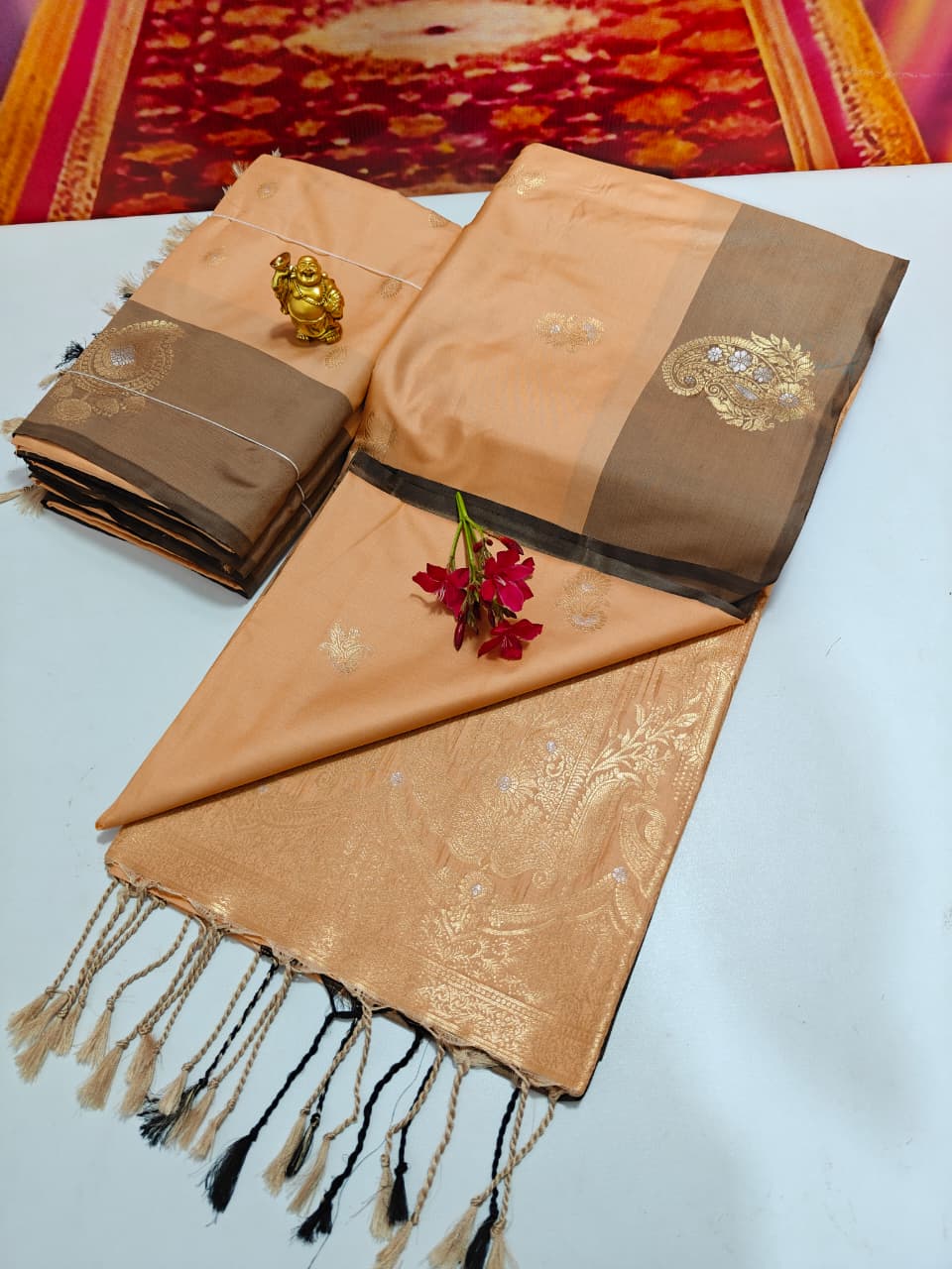 Shop now Premium Soft Silk Kanchipuram Saree with Rich Wokr Meena Pallu. Unique colors with Running Blouse. Perfect for weddings, Function &amp; festive occasions.