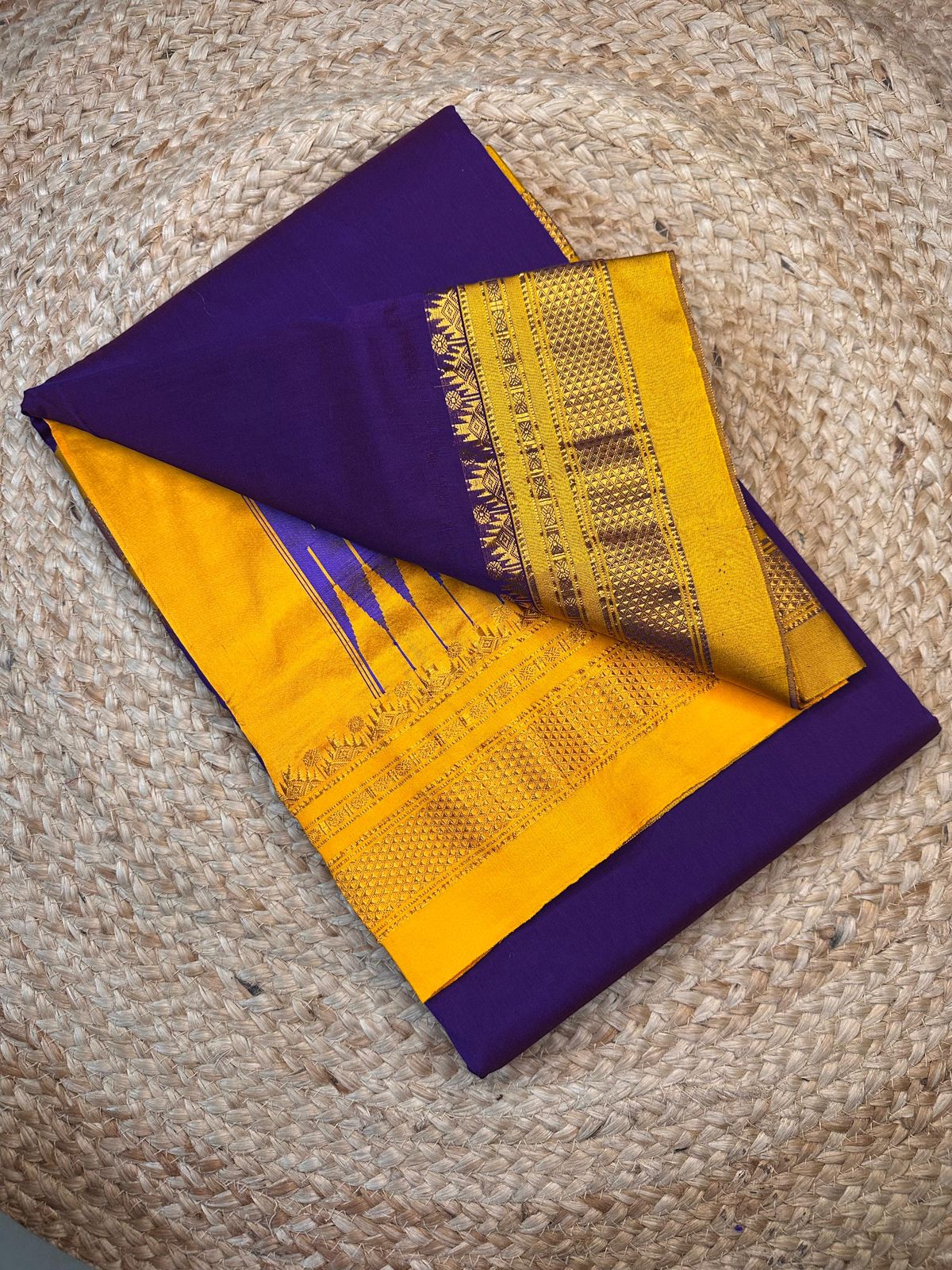 Signature Cotton Silk Saree with Trendy IIkal Silk Pallu &amp; Chikki Paras Border Contrast Blouse, Silk Pallu