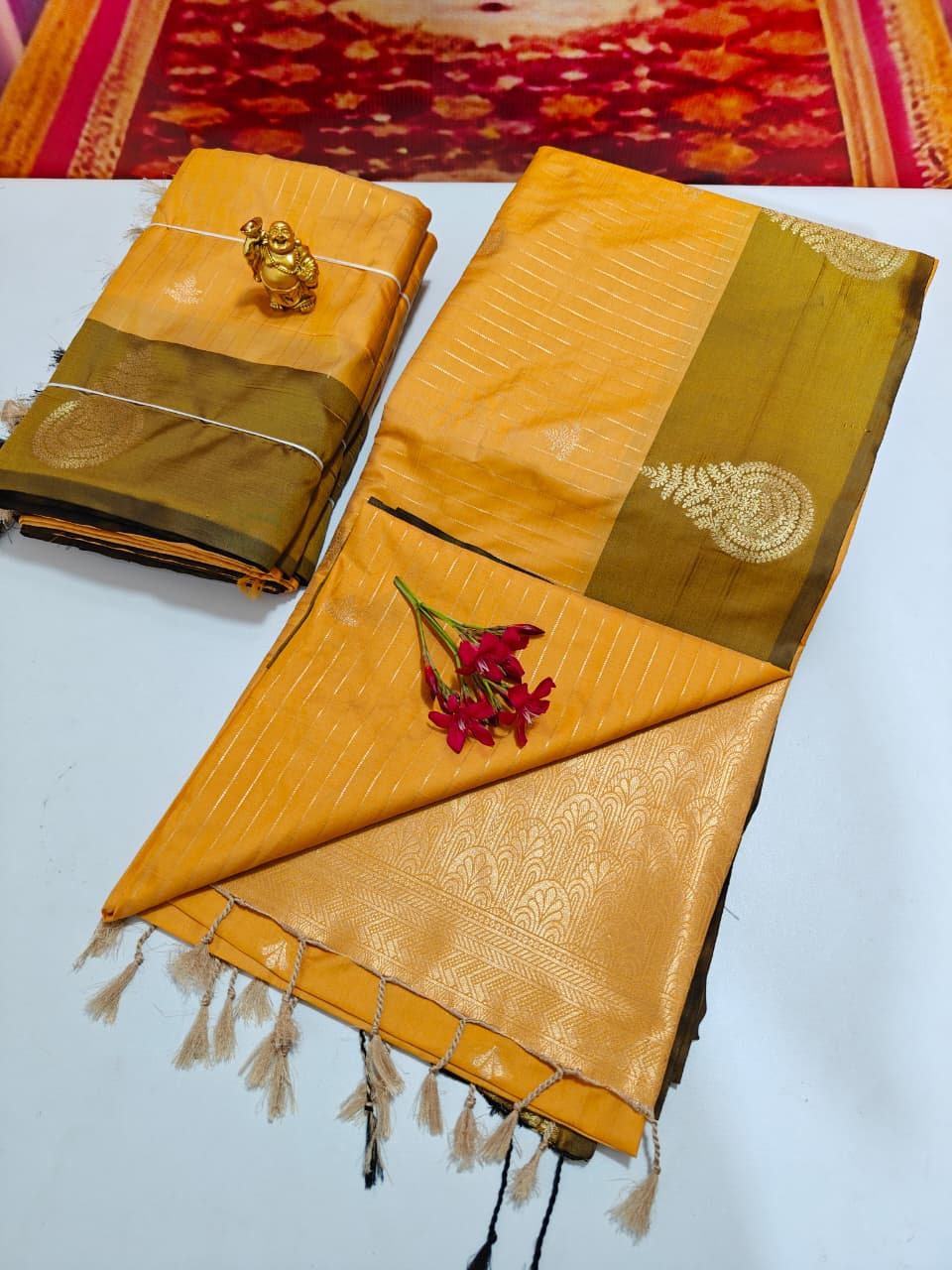 Shop now Premium Soft Silk Kanchipuram Saree with Rich Wokr Meena Pallu. Unique colors with Running Blouse. Perfect for weddings, Function &amp; festive occasions.