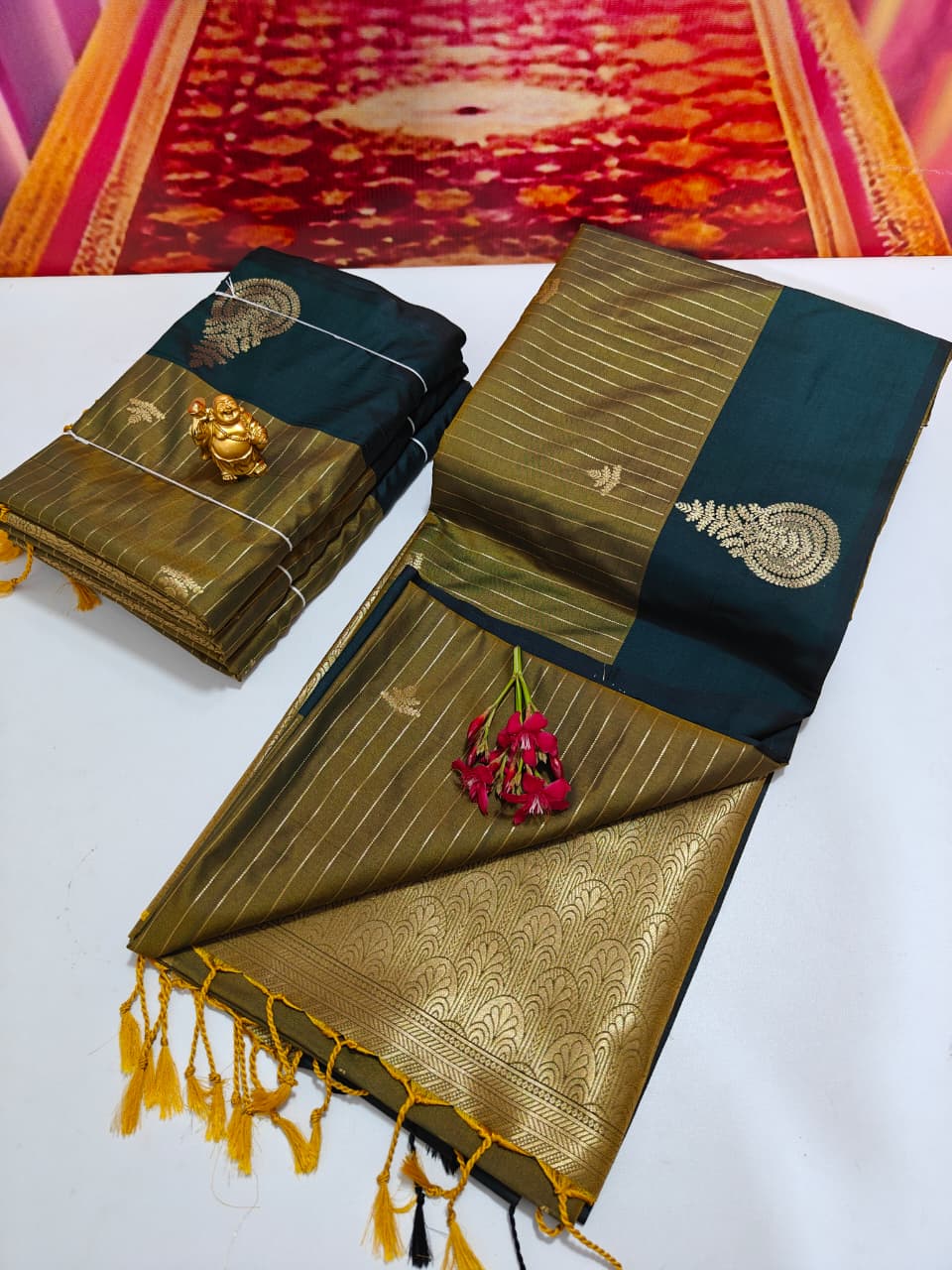 Shop now Premium Soft Silk Kanchipuram Saree with Rich Wokr Meena Pallu. Unique colors with Running Blouse. Perfect for weddings, Function &amp; festive occasions.