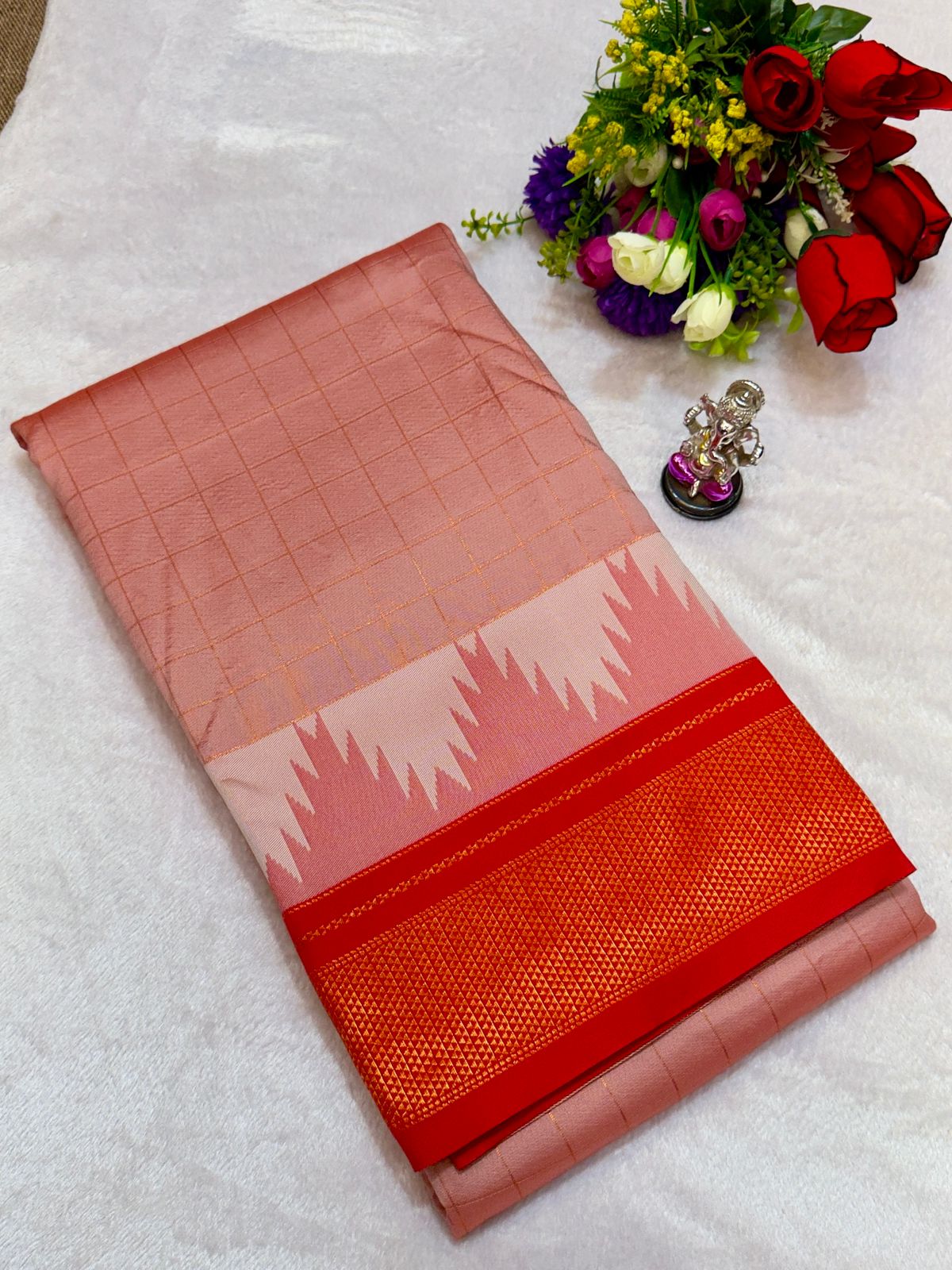 New Design Launching Shop the elegant Neha Checks Irkal Paithani Saree, crafted from premium Katan silk that feels like pure silk. Designed with all-over classic checks and paired with an exclusive contrast blouse, this saree is perfect for festive wear, weddings, and special occasions. Experience tradition with a modern touch.