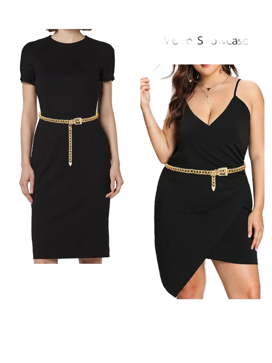 FIORETTO Chain Belt for Women Metal Waist Chain Fashion Multilayer Chain Belts for Dress, Gold Chain, Fit Waist up to 32"