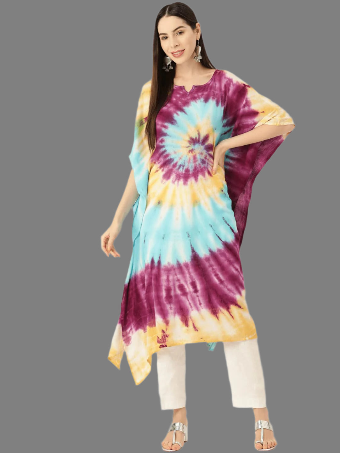 Maaesa Tie and Dye Loosefit Crepe Kaftan Kurta