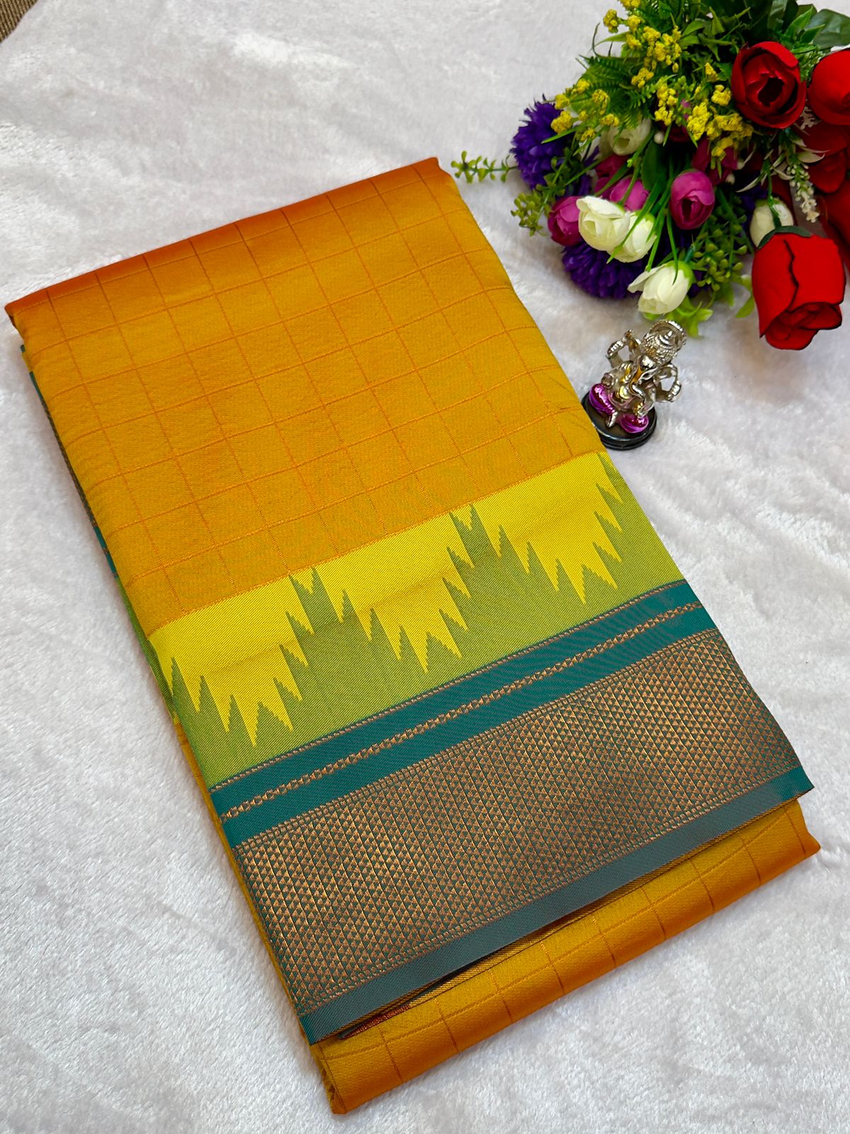 New Design Launching Shop the elegant Neha Checks Irkal Paithani Saree, crafted from premium Katan silk that feels like pure silk. Designed with all-over classic checks and paired with an exclusive contrast blouse, this saree is perfect for festive wear, weddings, and special occasions. Experience tradition with a modern touch.