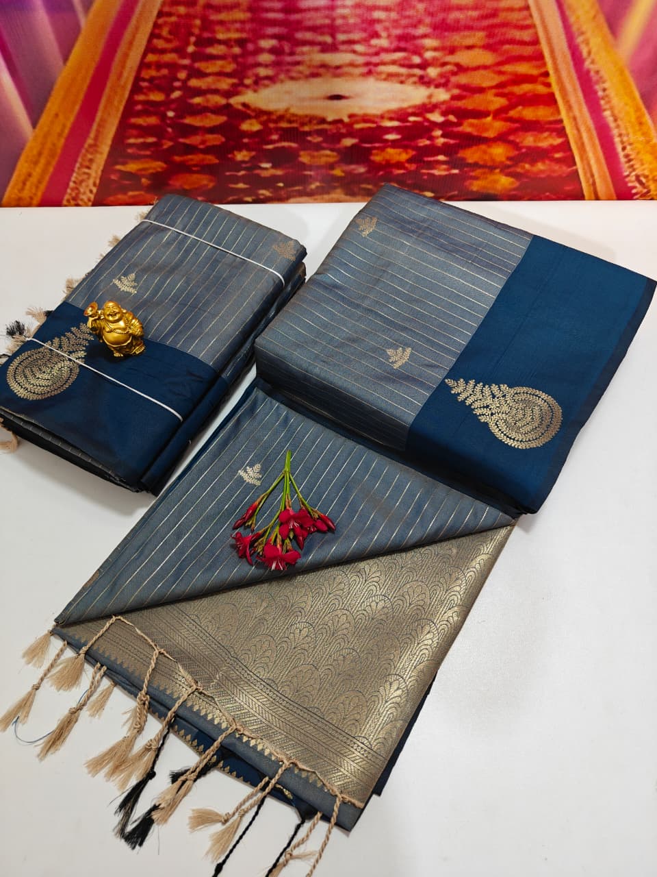 Shop now Premium Soft Silk Kanchipuram Saree with Rich Wokr Meena Pallu. Unique colors with Running Blouse. Perfect for weddings, Function &amp; festive occasions.