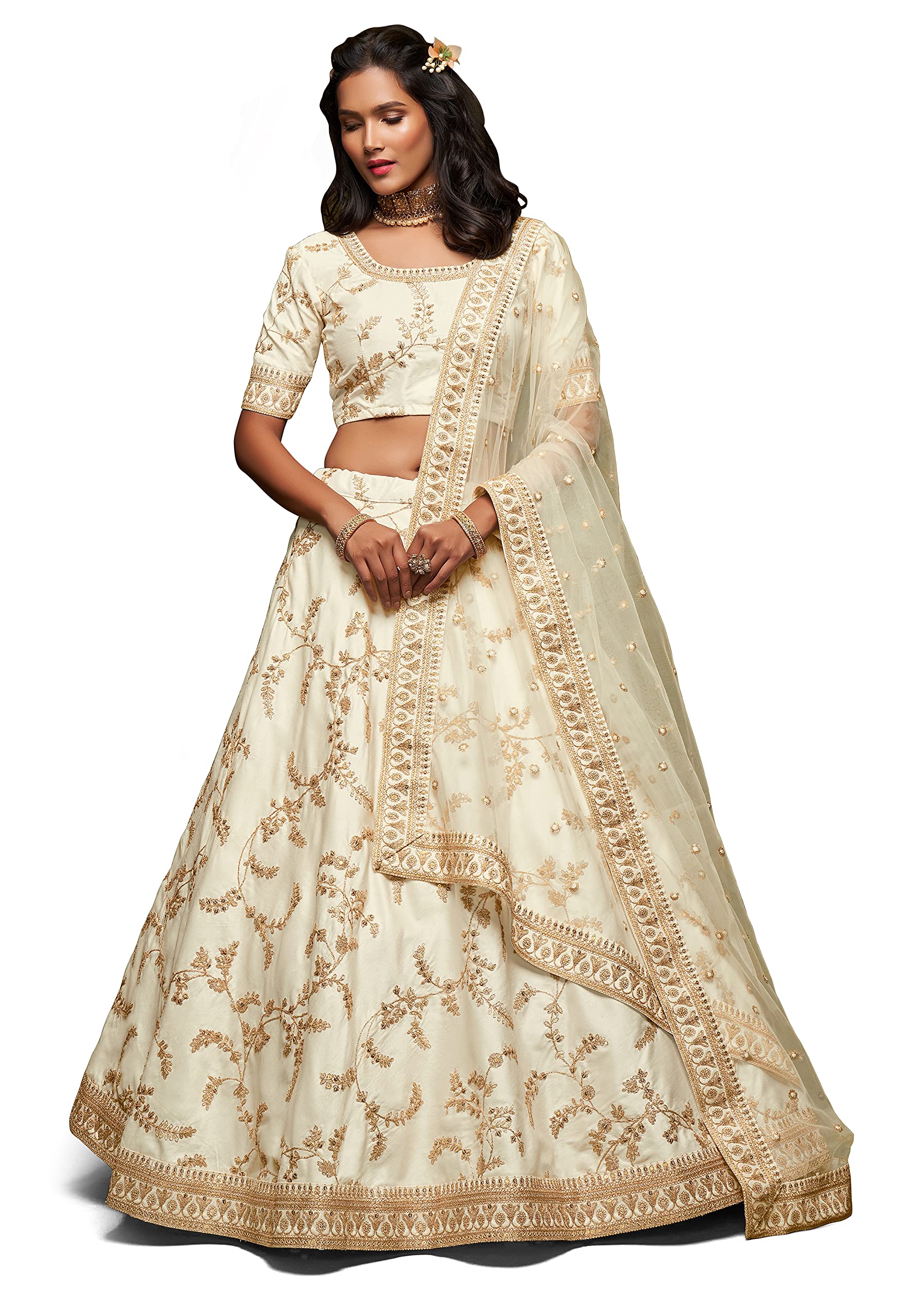 Women's Art Silk Semi-Stitched Lehenga Choli with Dupatta Free Size