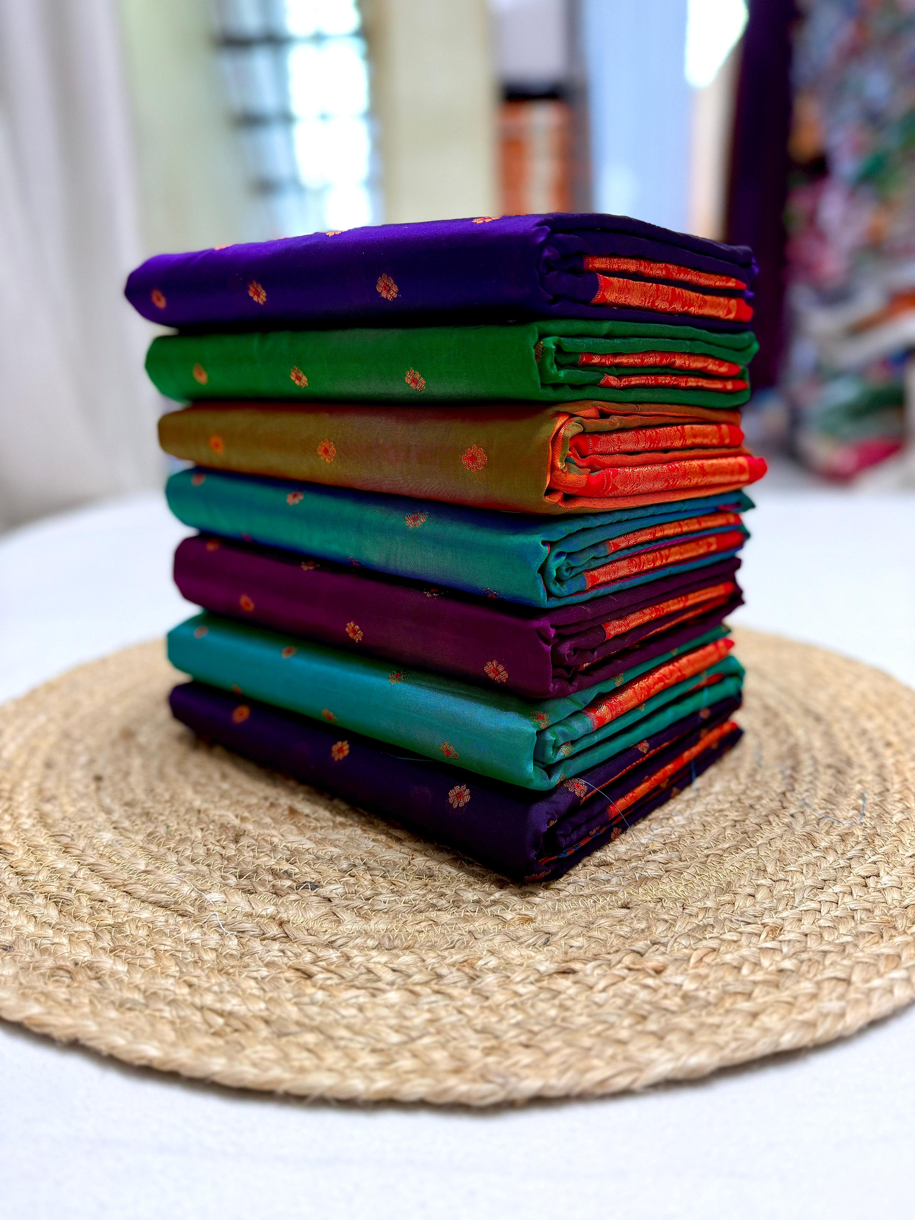 Make a grand statement this wedding season with our exclusive Dhanashree Kanjivaram Paithani Saree, crafted in rich silk with traditional detailing.