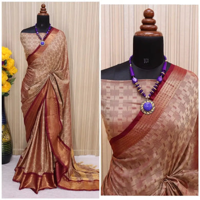 Beautiful Cotton Silk Saree with Blouse piece woven design-Beige