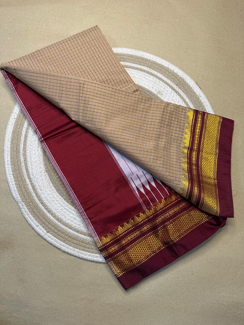 Traditional Ilkal Zari Checks Saree – Mercerised Cotton with Contrast Blouse
