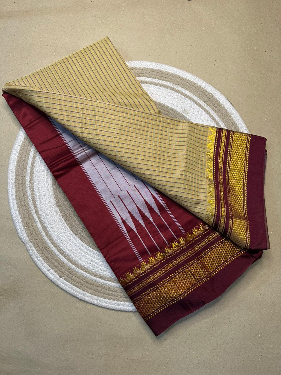 Traditional Ilkal Zari Checks Saree – Mercerised Cotton with Contrast Blouse