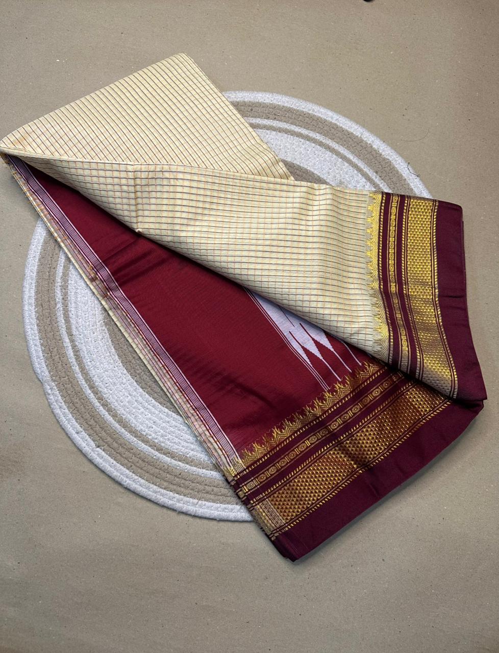 Traditional Ilkal Zari Checks Saree – Mercerised Cotton with Contrast Blouse