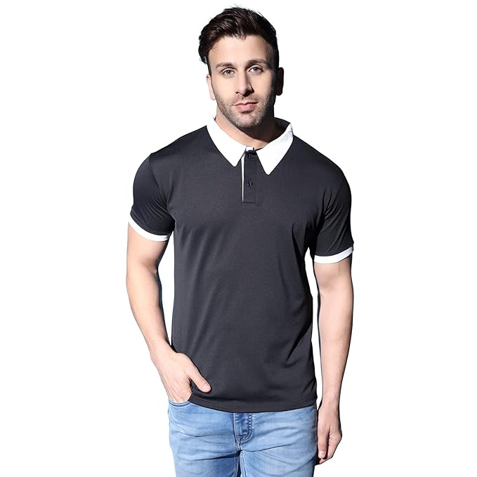 Men's Polo Neck T-Shirt, Navy Blue T-Shirt, Slim Fit T-Shirt, Polyester Blend T-Shirt, Casual Wear for Men, Daily Wear T-Shirt, Men's Fashion T-Shirt.