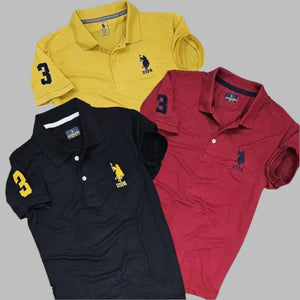 Solid Polo Matty Elegance in 3 Colors T-Shirts&nbsp; Pack of 3 for Mens

Size:M, L, XL, XXL available in 4 sizes

Color: Unique combination of 3 colors hence Multicoloured
Fabric:Premium Cotton Blend with nice texure
Durability:Long durability with light weight and sturdy
&nbsp;Type:Polos unique brand
&nbsp;Style:Solid , it's solidness indicate longuity
;Design Type:Polos T-Shirt
;Sleeve Length:Short Sleeves suits to the shoulders of strong men.

Experience ultimate comfort and style with our Soli