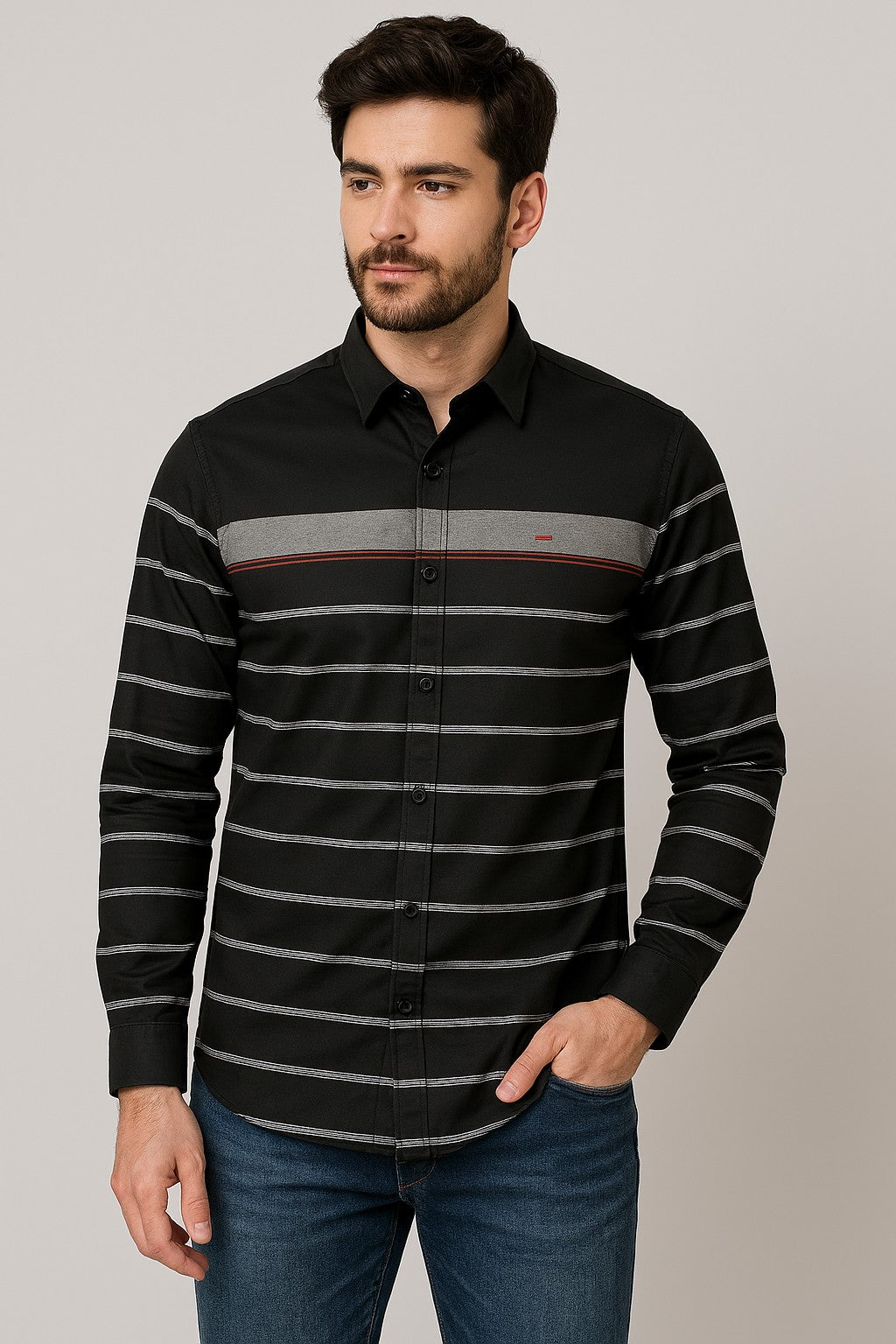 Upgrade your wardrobe with this Cotton Premium Panel Design Shirt, inspired by top fashion brands and crafted from 100% pure cotton for all‑day comfort. Featuring a stylish panel design, full sleeves, and available in classic White and Black, this shirt delivers a premium look with guaranteed quality. Ideal for daily wear and casual outings, available in sizes M, L, and XL.