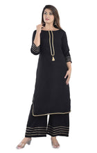 Load image into Gallery viewer, Alluring Black Rayon Gota Work Kurta Palazzo Set For Women