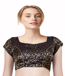 Black Brocade Stitched Blouse for women