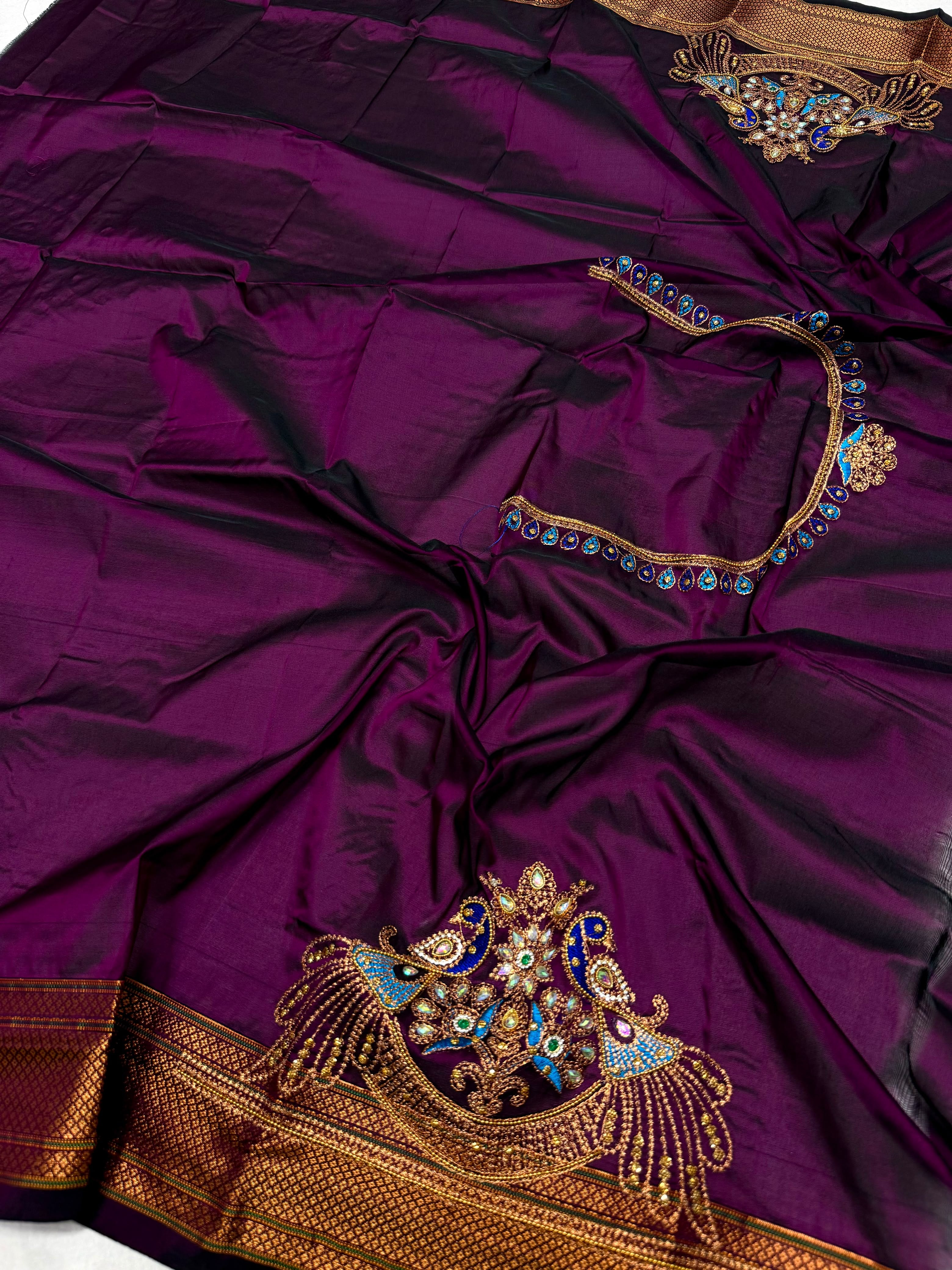 Shop elegant Pure Silk Copy Kalanjali Paithani Sarees featuring all-over butti design, rich pallu, premium Tana silk fabric, and exquisite Aari work blouse piece. Premium quality ethnic wear for weddings, festivals, and special occasions.