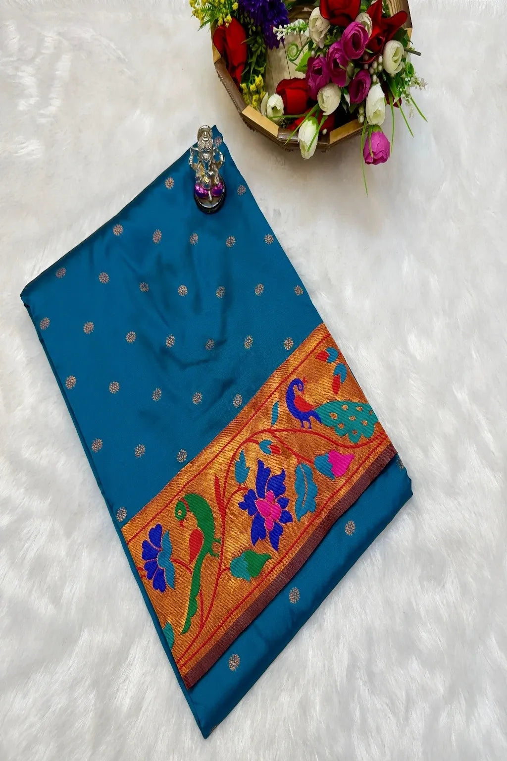 Pure Mix Silk Semi Mor & Popat Brocade Paithani Saree – Traditional Maharashtrian Elegance Shop premium Silk Semi Mor & Popat Brocade Paithani Saree with traditional peacock and parrot pallu design and all-over zari butti. Perfect for weddings & festive wear.