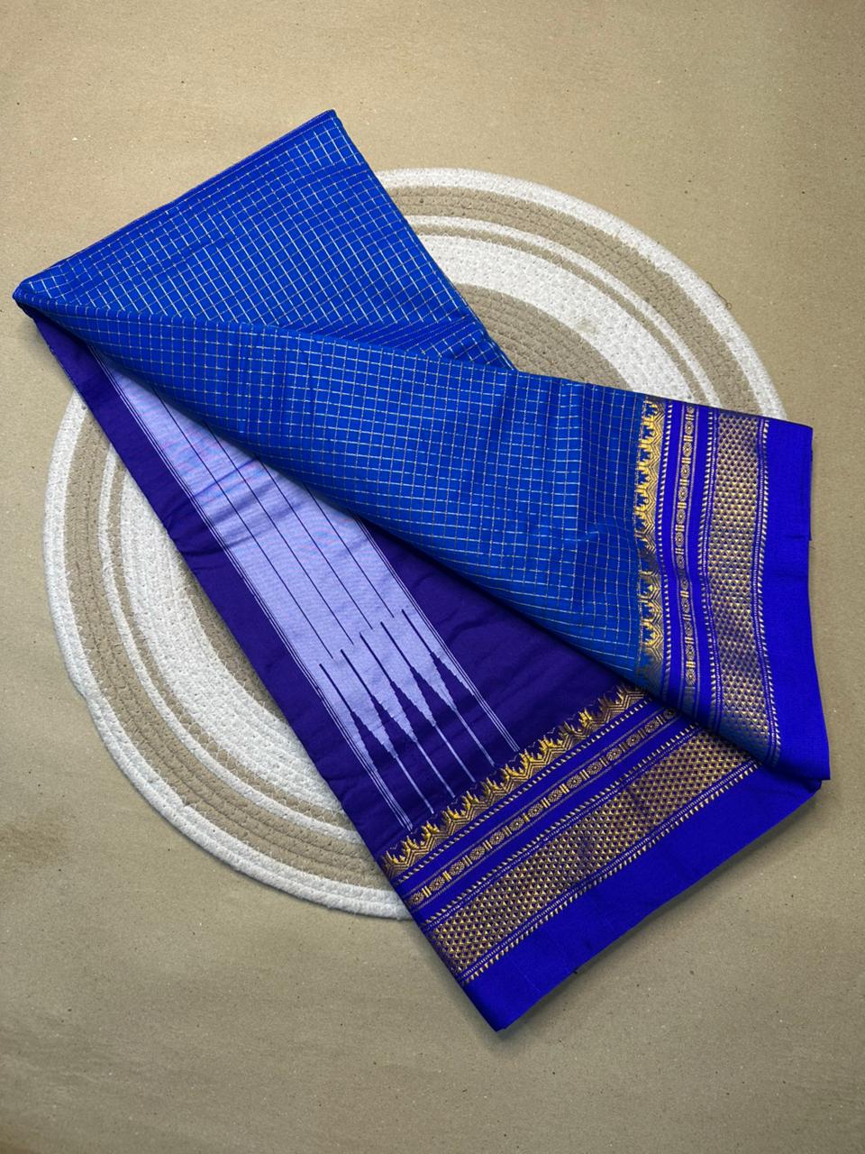 Traditional Ilkal Zari Checks Saree – Mercerised Cotton with Contrast Blouse