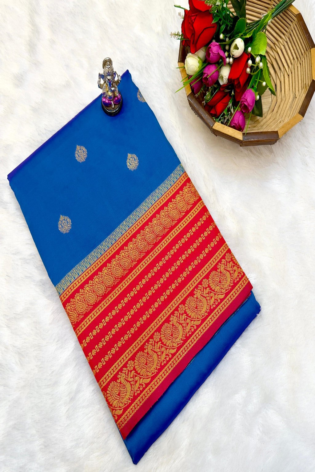 Shop Rajashri Kanjivaram Paithani Saree online at best price. Premium Katan silk feel with zari butti and Meena work, ideal for weddings, festivals, and traditional occasions.