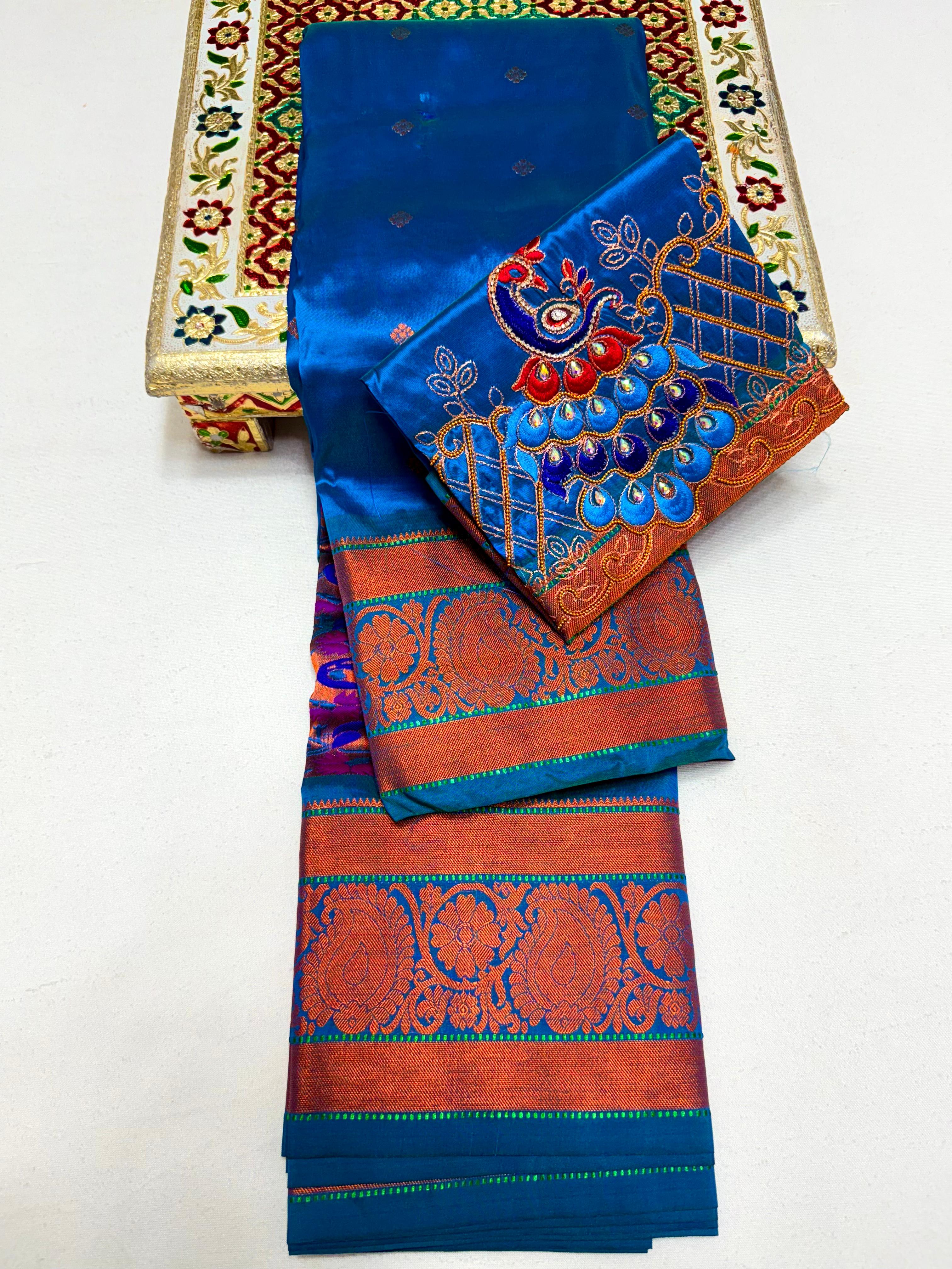 Exquisite Vajrakala Kanjivaram Paithani Saree in Tana Soft Silk with Rich Peacock Pallu & Handmade Embroidery Blouse