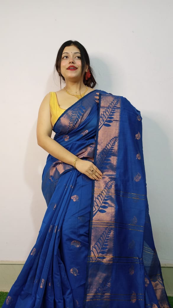Enhance your ethnic wardrobe with this Soft &amp; Smooth Cotton Silk Handloom Saree, designed to offer the perfect blend of tradition and comfort. Crafted from premium cotton silk fabric, this saree feels incredibly soft on the skin while providing a rich and elegant look.