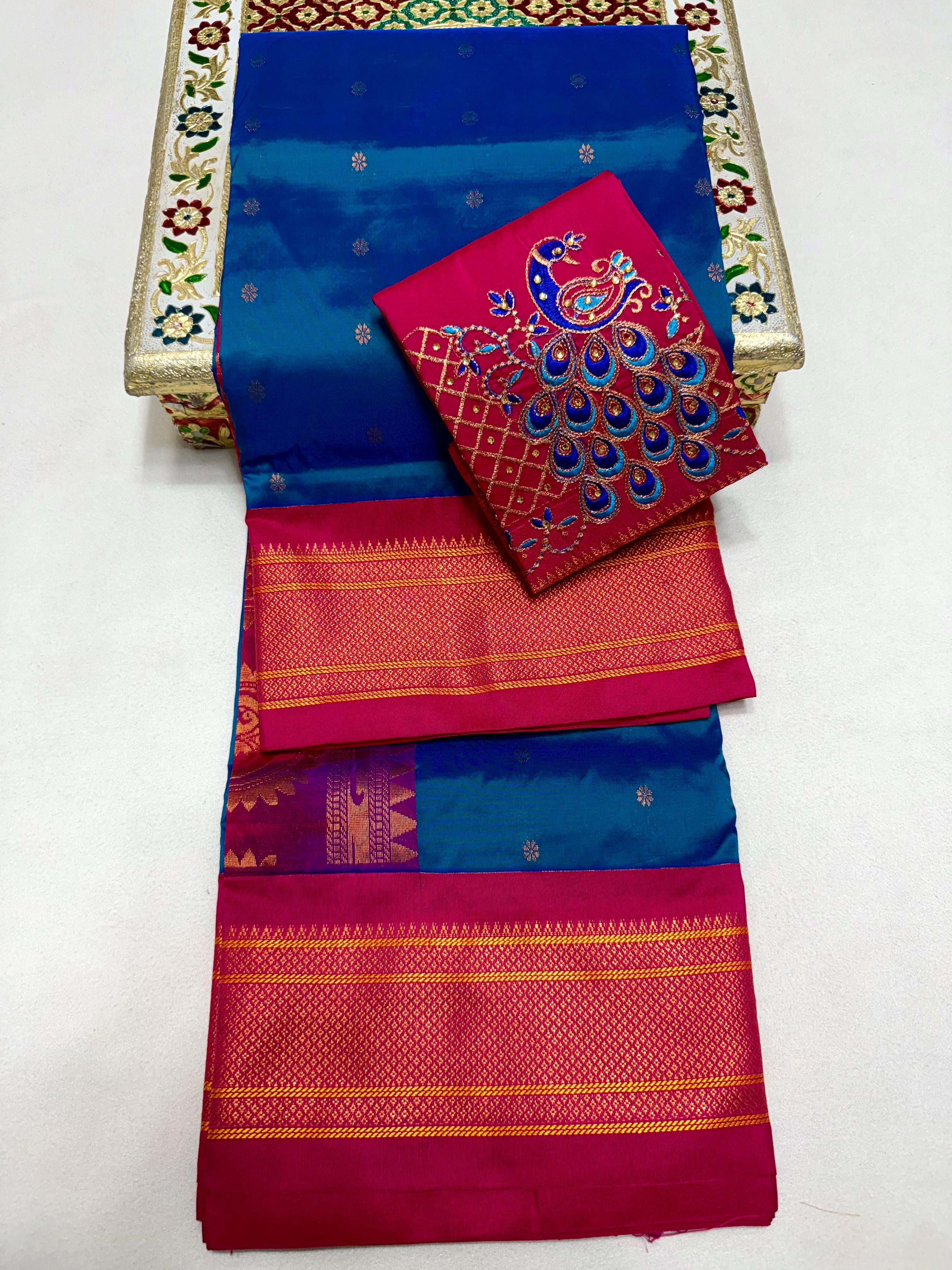 Design Maheshwari Silk PAithani Saree with Aari Work Blouse
