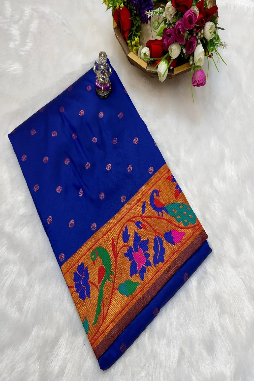 Pure Mix Silk Semi Mor & Popat Brocade Paithani Saree – Traditional Maharashtrian Elegance Shop premium Silk Semi Mor & Popat Brocade Paithani Saree with traditional peacock and parrot pallu design and all-over zari butti. Perfect for weddings & festive wear.