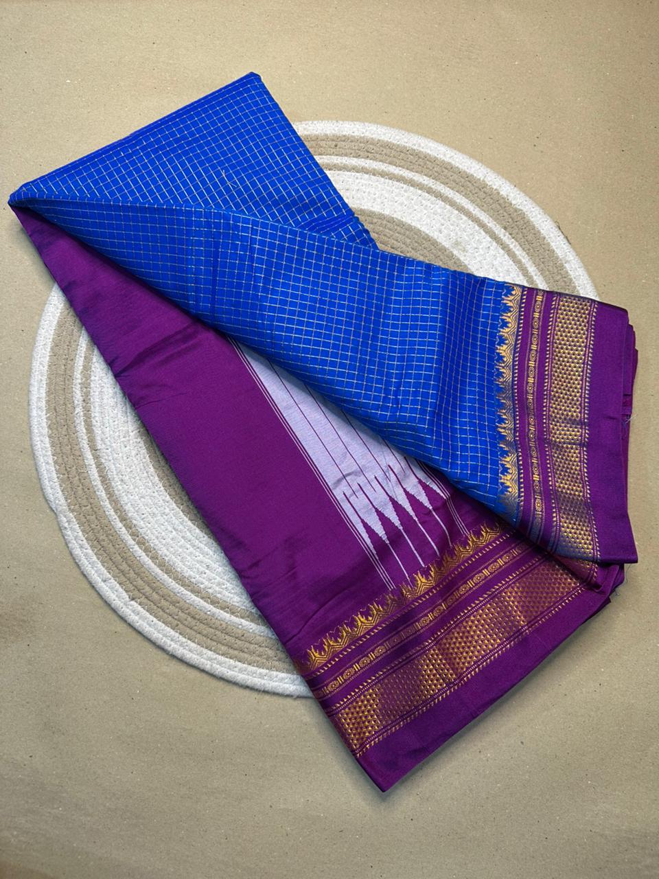 Traditional Ilkal Zari Checks Saree – Mercerised Cotton with Contrast Blouse