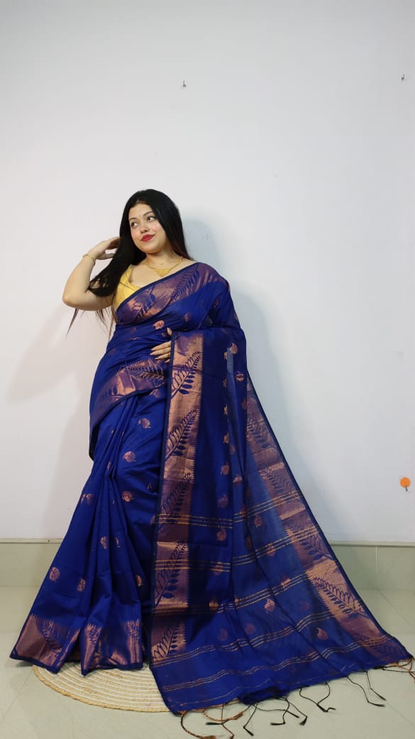 Enhance your ethnic wardrobe with this Soft &amp; Smooth Cotton Silk Handloom Saree, designed to offer the perfect blend of tradition and comfort. Crafted from premium cotton silk fabric, this saree feels incredibly soft on the skin while providing a rich and elegant look.