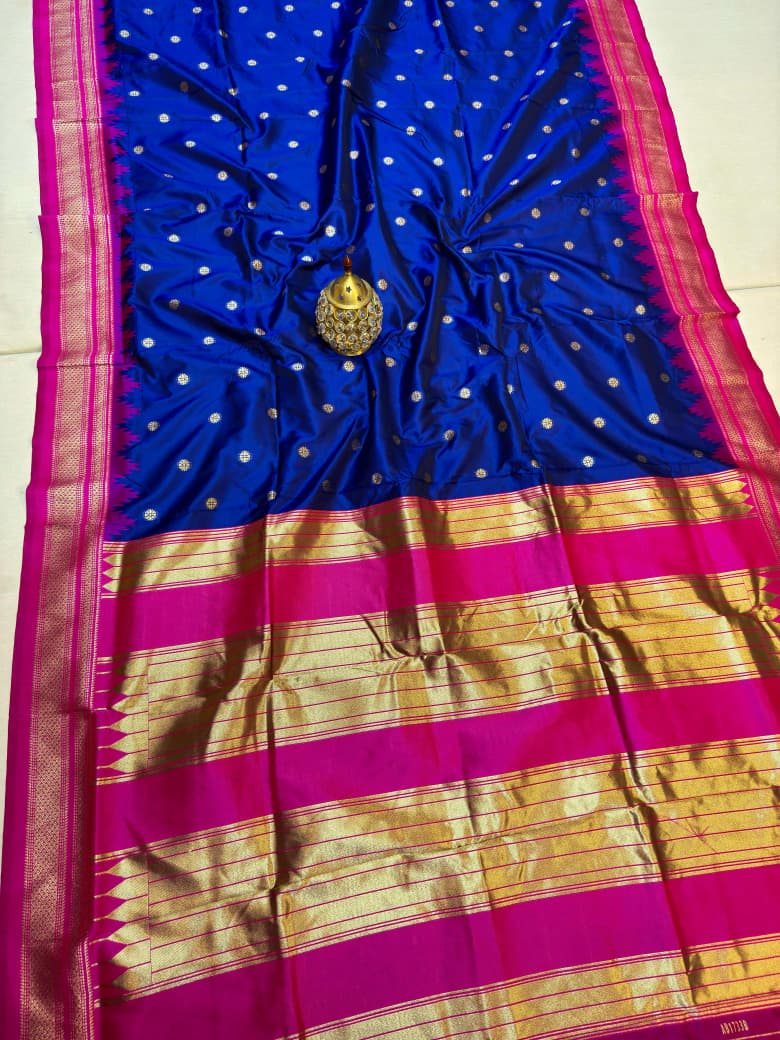 Traditional Pure Silk Erkal Paithani Saree Online-Shop premium Traditional Erkal Paithani Saree in pure silk with intricate buttis, rich Erkal pallu & contrast blouse. Perfect for weddings & festive wear.