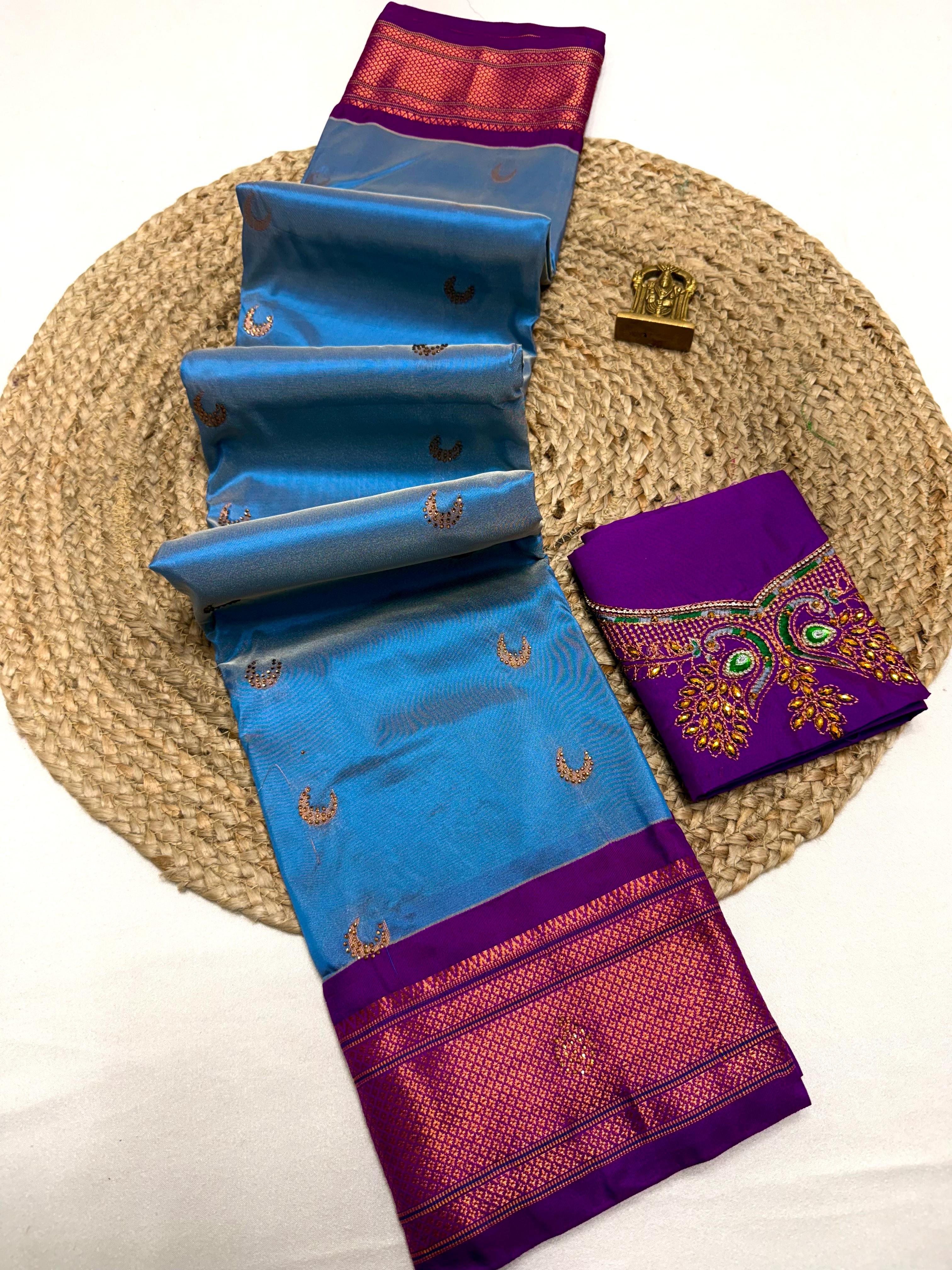 Krushnai Chandrakala Paithani Buttol Allover with Hand Work Embroidery Blouse in Tana Soft Silk