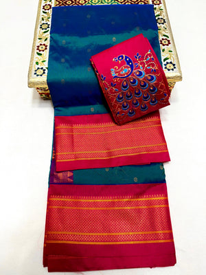 Design Maheshwari Silk PAithani Saree with Aari Work Blouse