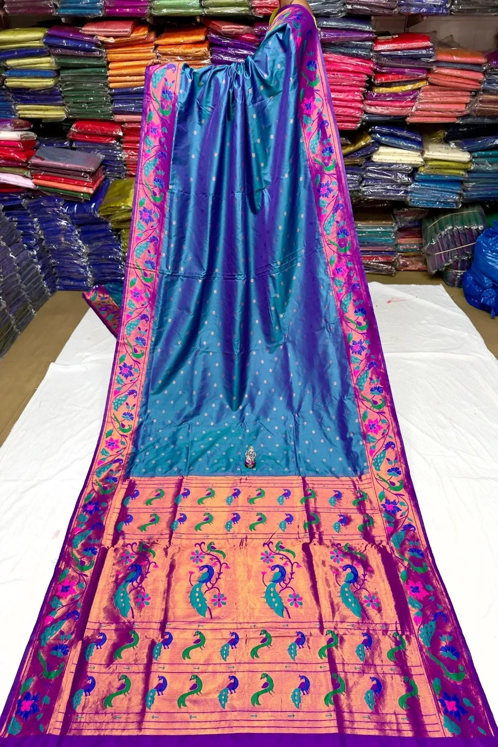 Pure Mix Silk Semi Mor & Popat Brocade Paithani Saree – Traditional Maharashtrian Elegance Shop premium Silk Semi Mor & Popat Brocade Paithani Saree with traditional peacock and parrot pallu design and all-over zari butti. Perfect for weddings & festive wear.